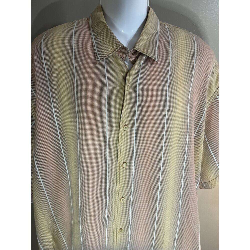 Tommy Bahama Shirt Mens XXL Yellow Pink Blue Silk Plaid